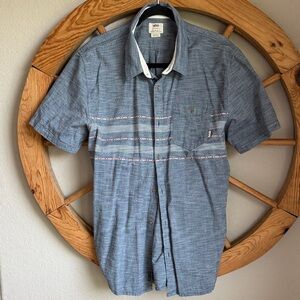 Vans Blue Short-Sleeve Button-Down Shirt with Subtle Stripe